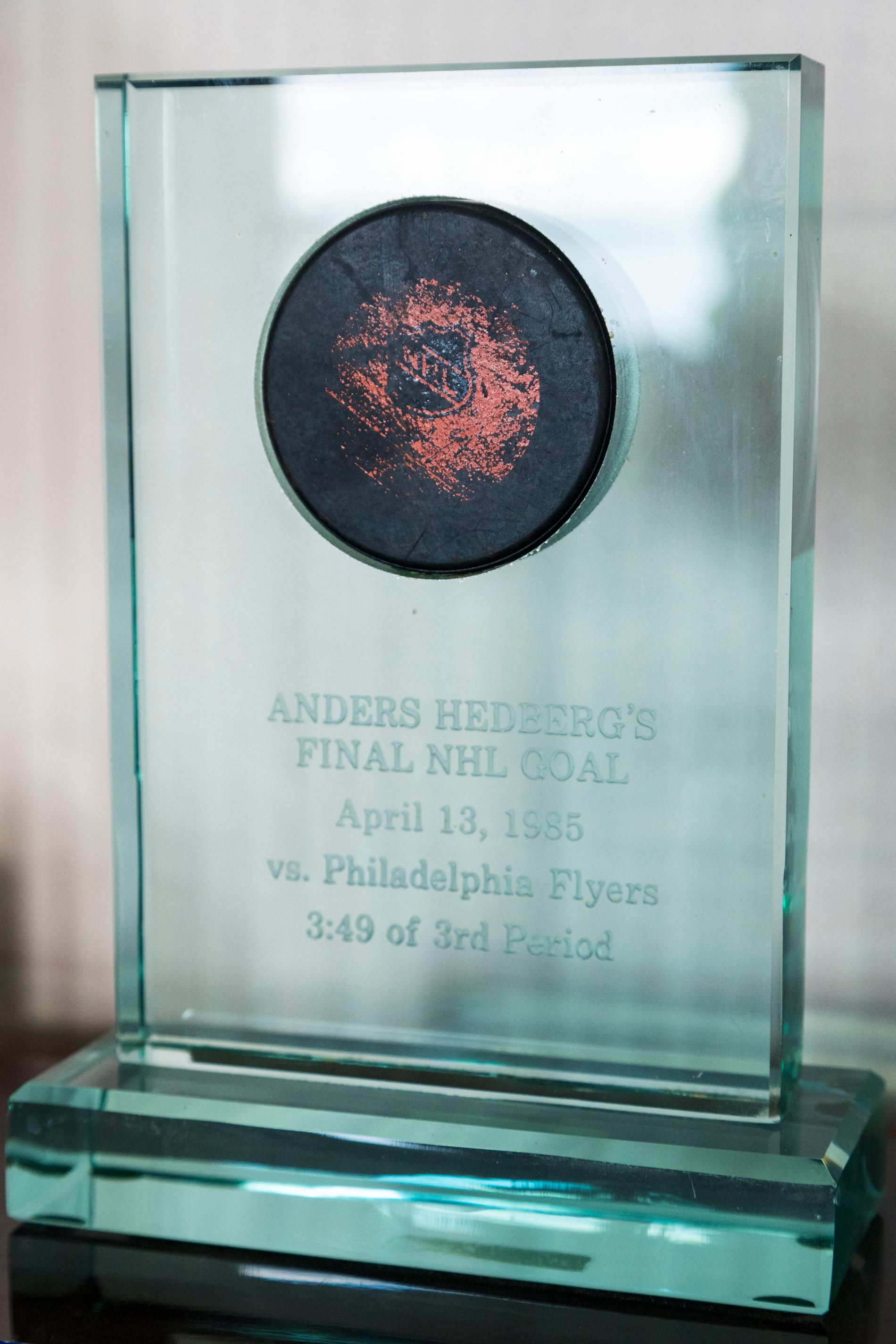 Anders Hedbergs sista mål i NHL, mot Flyers i april 1985.