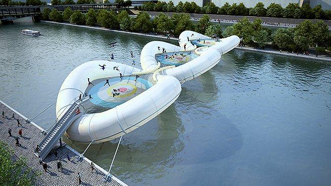 Arkitektfirman AZC:s förslag på en luftbro över floden Seine.