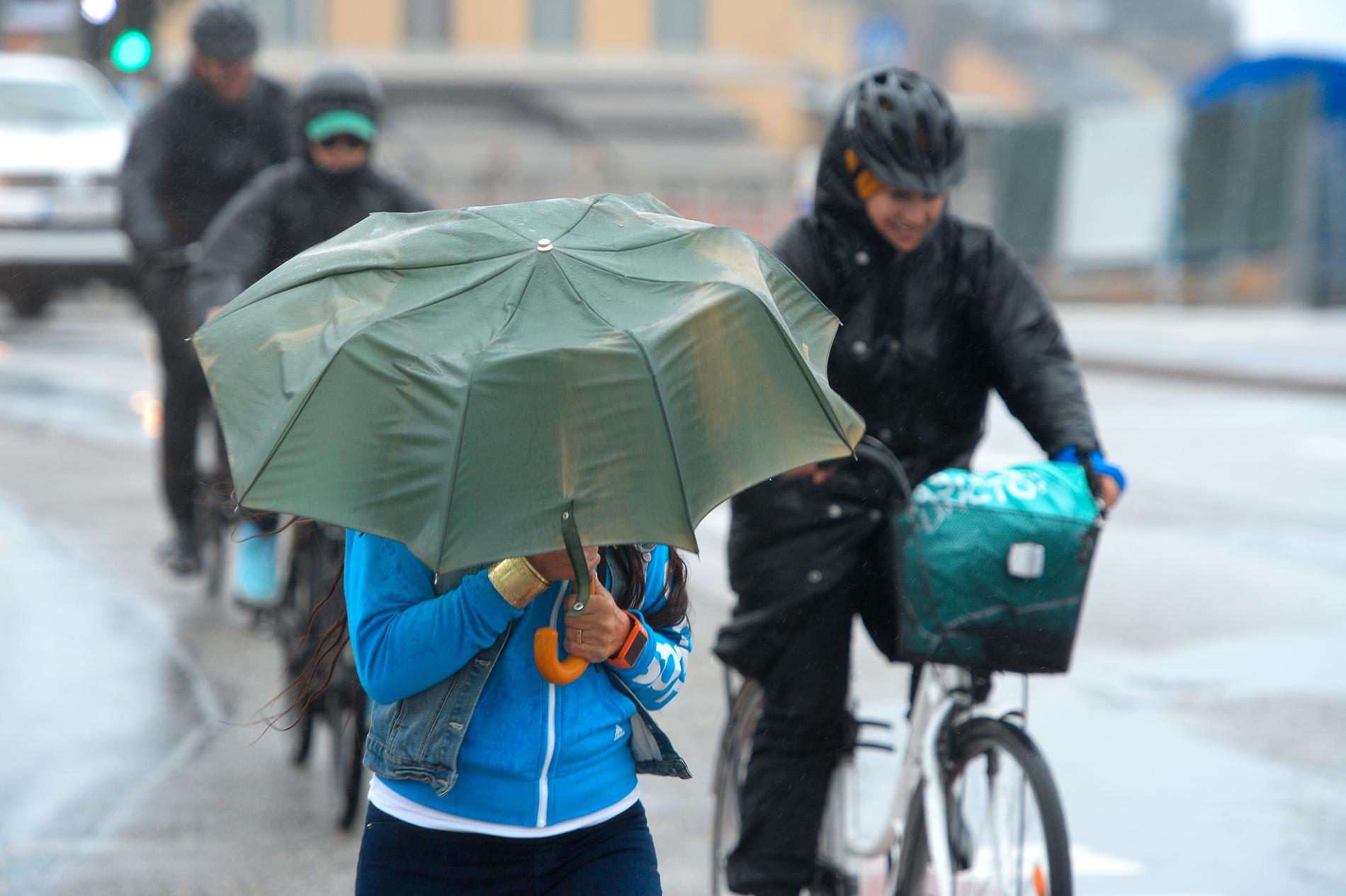 SMHI klass 1-varnar för stora regnmängder längs delar av Norrlandskusten och mycket hårda vindbyar i Halland och Skåne. Arkivbild.