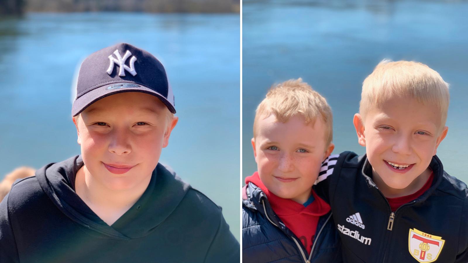 Alexander Engdahl, 9, Julian Engdahl, 5, och Anton Engdahl, 7, var också med på promenaden när de fick syn på sälen.