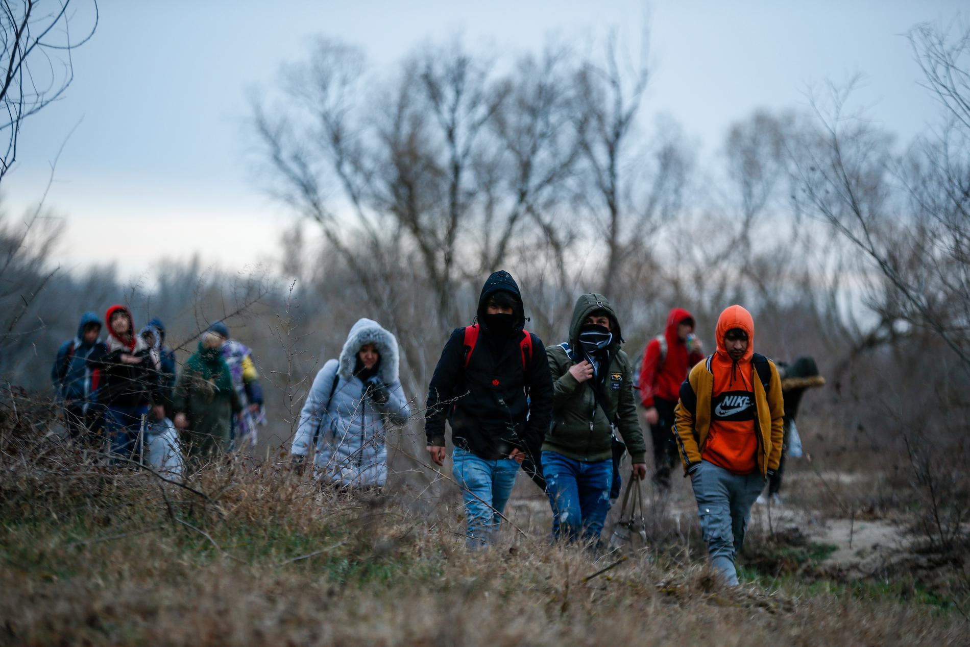 Flyktingar på väg mot den grekiska gränsen.