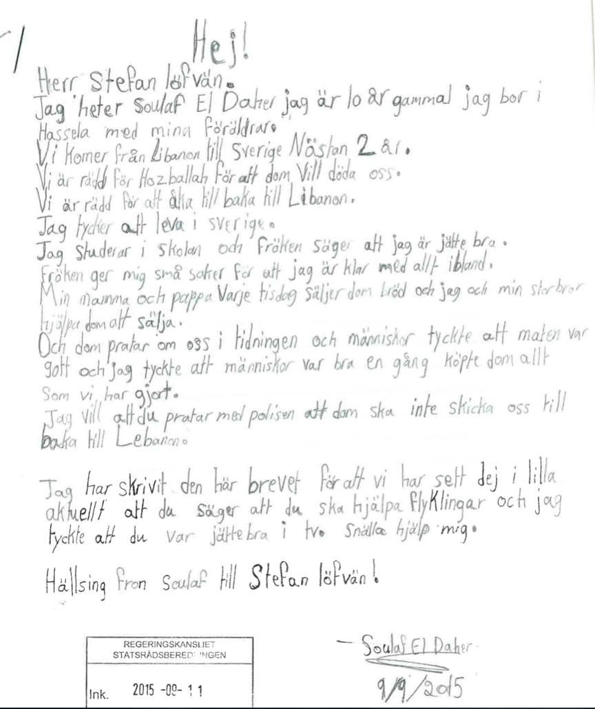 Soulafs brev till Stefan Löfven.