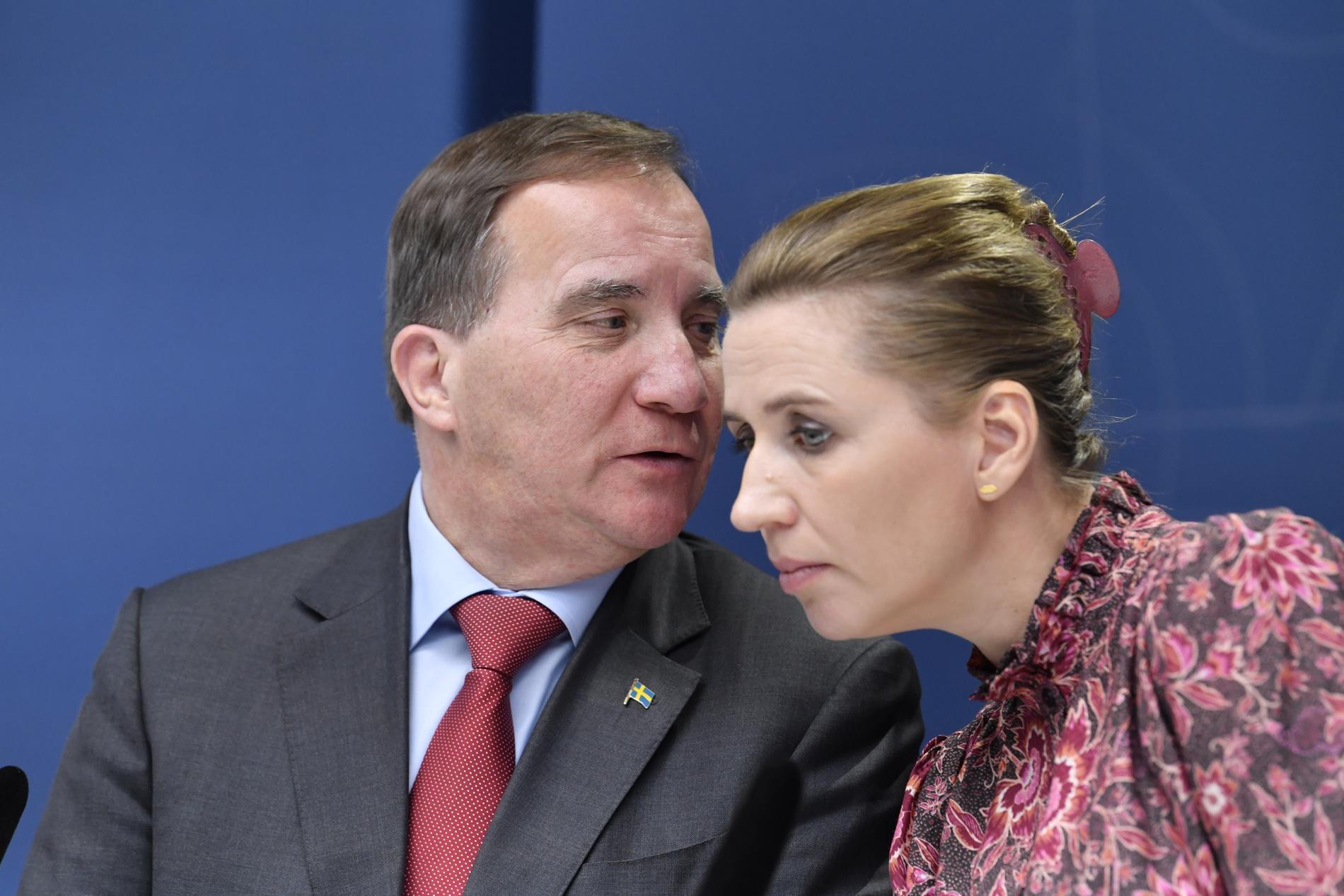 Sveriges statsminister Stefan Löfven och hans danska kollega Mette Frederiksen kämpar för att hålla nere utgifterna i EU:s budget. Arkivbild,