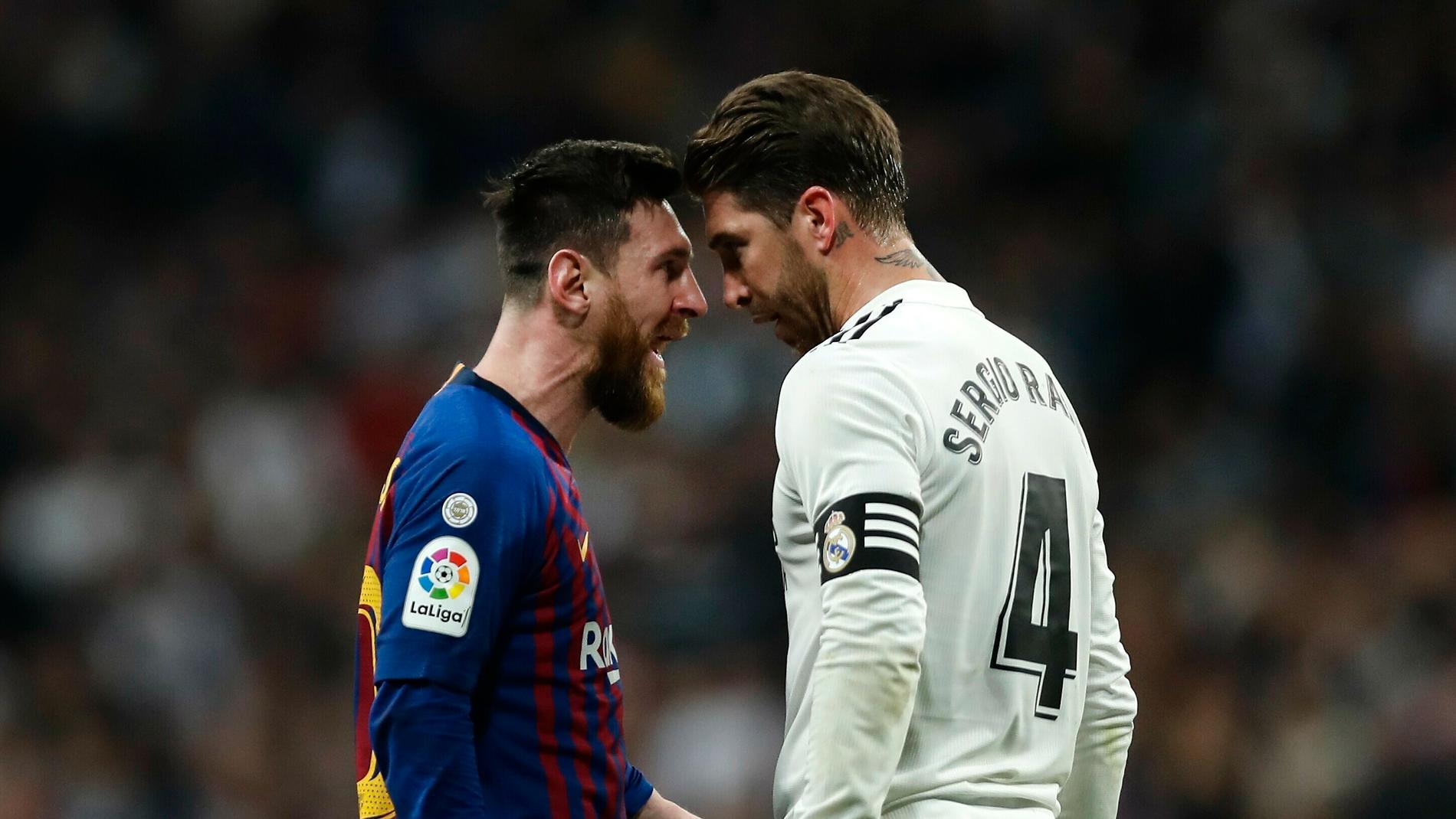 Lionel Messi, Barcelona, och Sergio Ramos, Real Madrid, är bittra rivaler på planen. Nu får de dela hotell. Arkivbild.