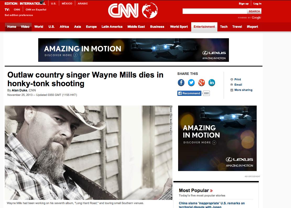 Countryartisten Wayne Mills sköts till döds på en bar i Nashville.