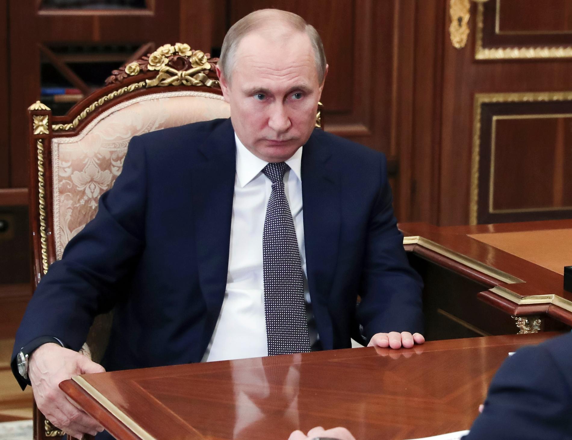 Ryske presidenten Vladimir Putin under ett möte på lördagen.