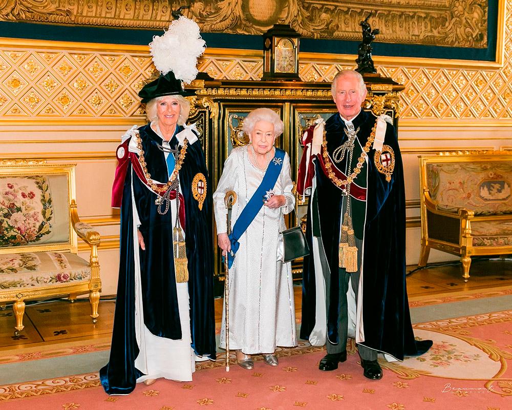 I samband med hertiginnan Camillas utmärkelse publicerade brittiska hovet den här bilden på drottning Elizabeth tillsammans med sin son och sonhustru. 