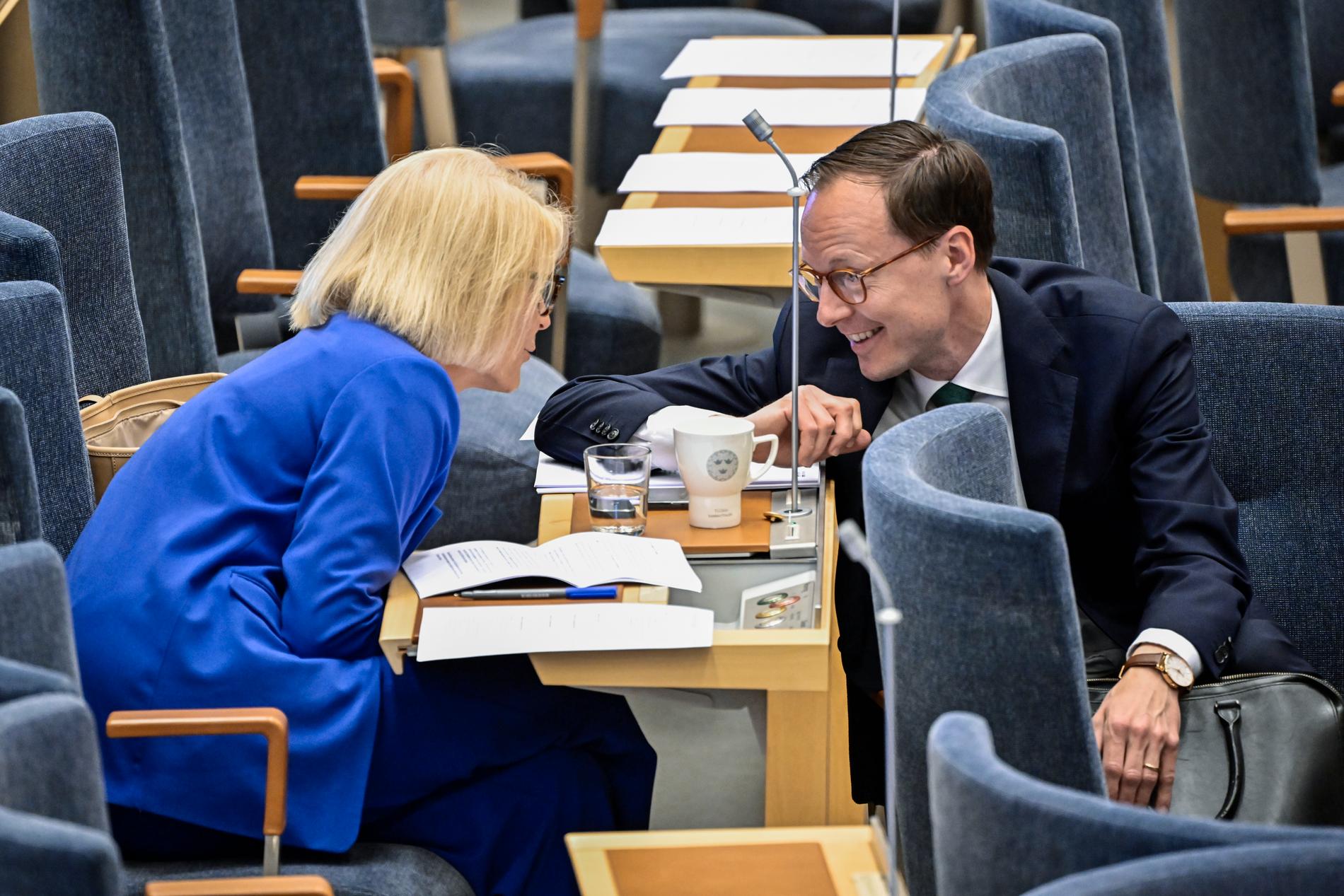 Elisabeth Andersson (M) och Mats Persson (L) under budgetdebatten.