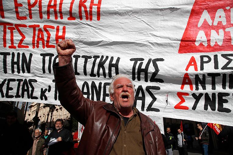 Demonstration mot besparingar i Grekland, 2018.