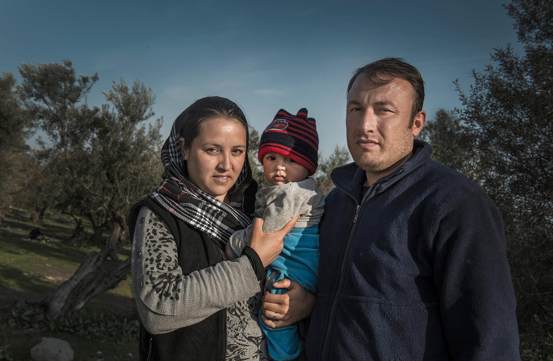 Lesbos, Grekland. Sonia Safi med sin man Mustafa Safi och sin 8 månaders bebis Mushraba som har flytt från Afghanistan