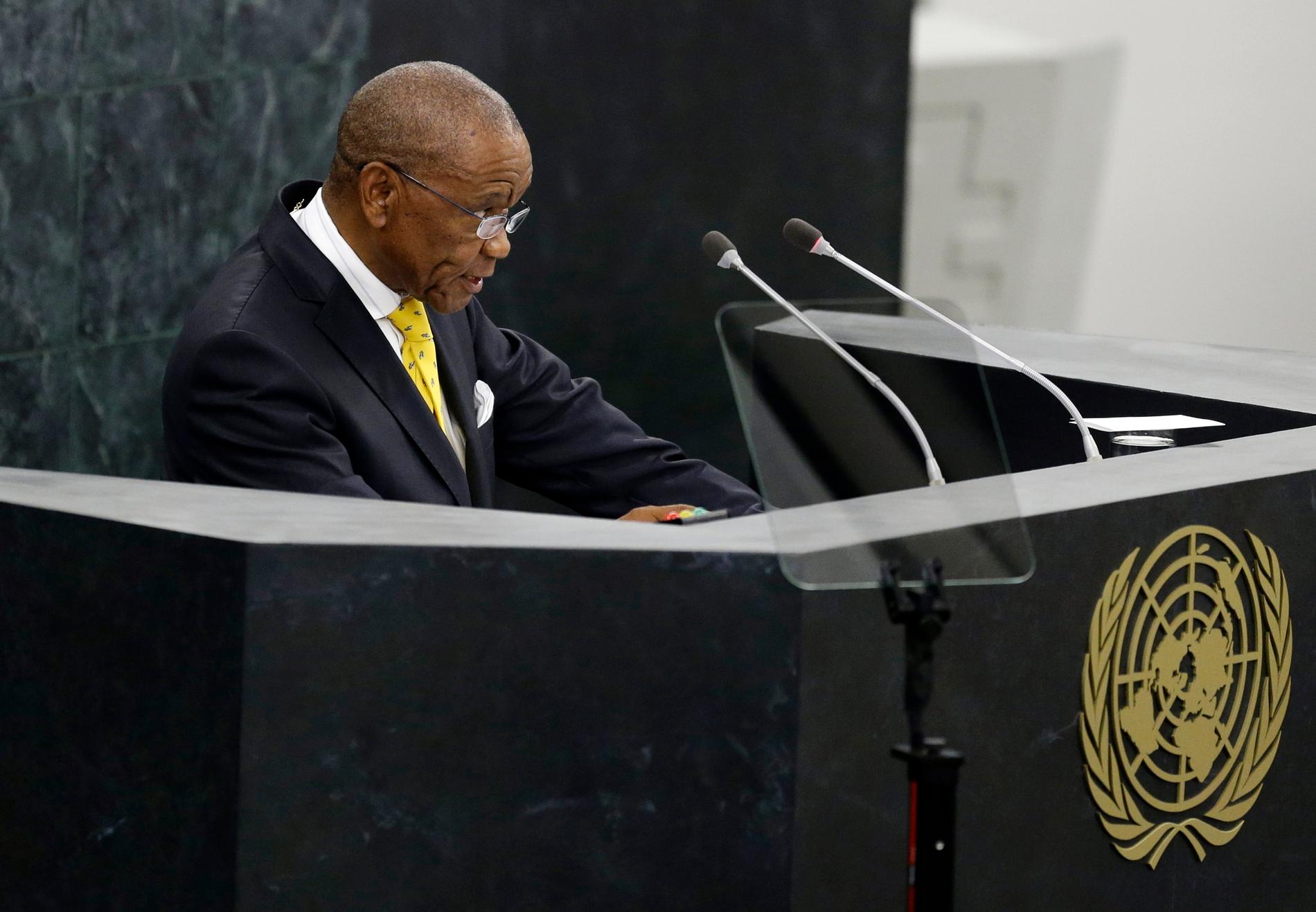 Lesothos premiärminister Thomas Thabane, här på besök i FN i fjol, ska delges misstanke om mord. Arkivbild.