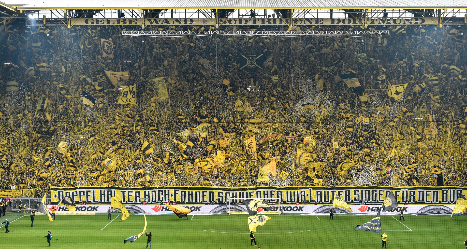"Gula väggen" i Dortmund – en syn som inte kan ses förrän i höst. Arkivbild.