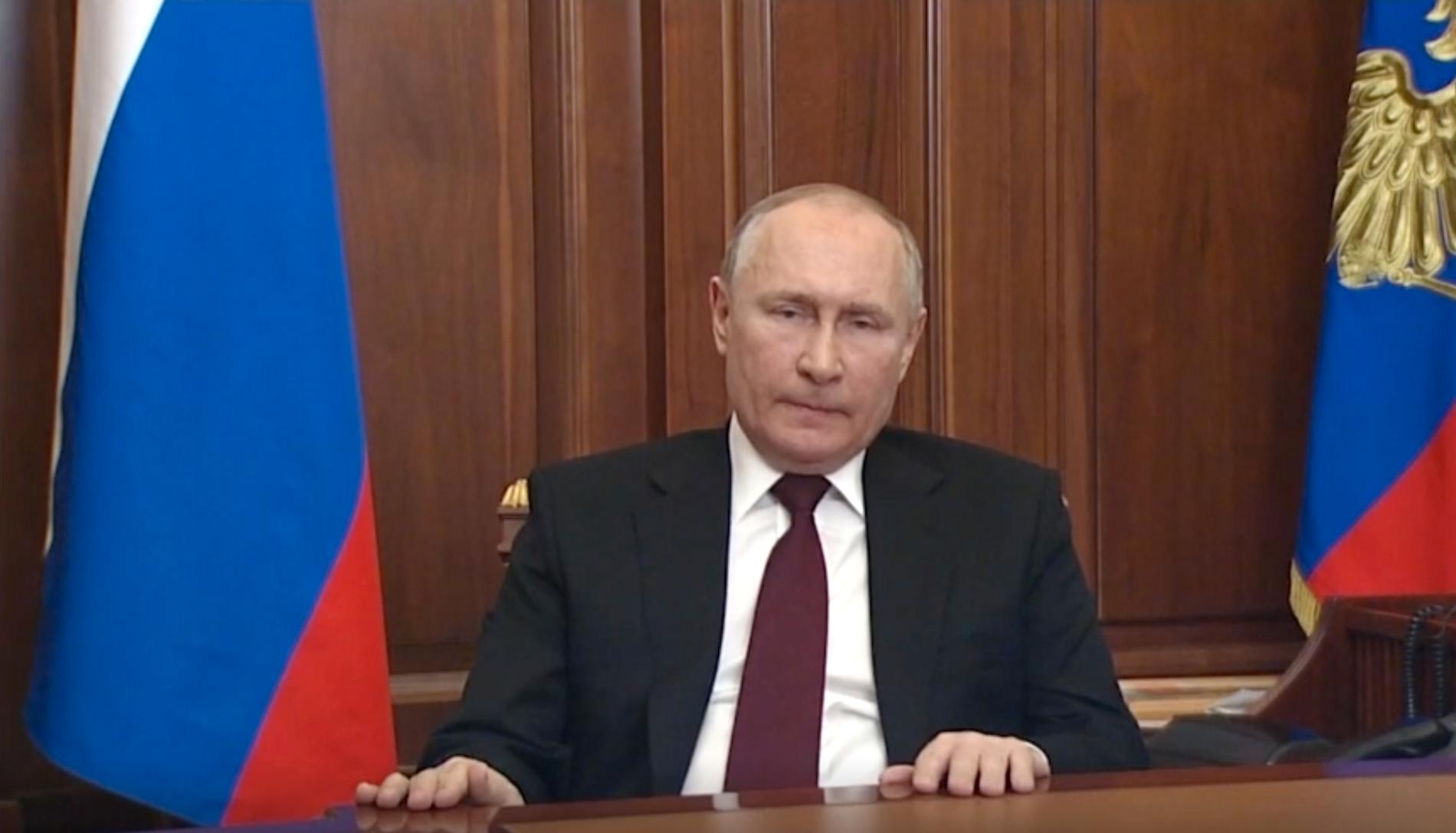 Talet som publicerades i måndags, där Putin erkänner Donetsk och Luhansk i Ukraina.