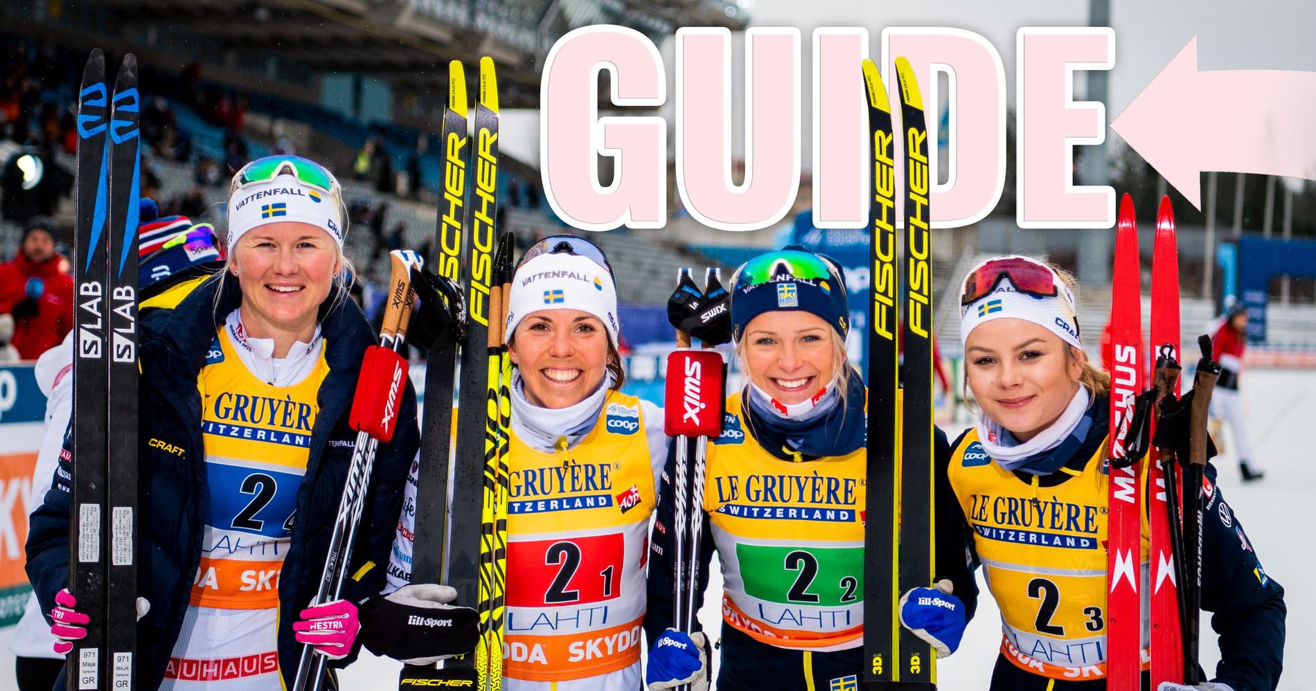 Maja Dahlqvist, Charlotte Kalla, Frida Karlsson och Rebecca Öhrn på världscupen i längdskidor i Lahti, 2020. 
