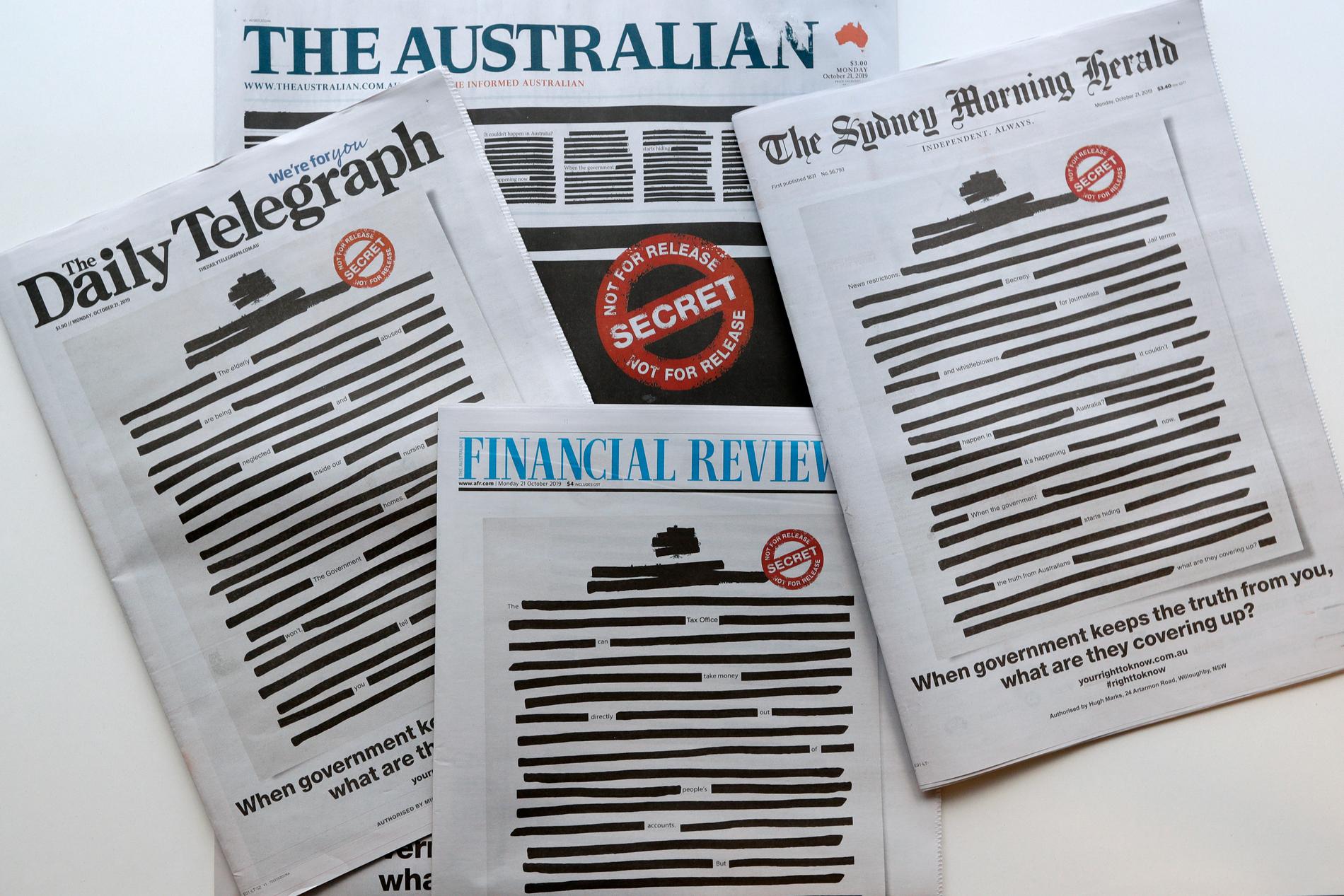 Australiska dagstidningar är missnöjda med pressfriheten i landet.