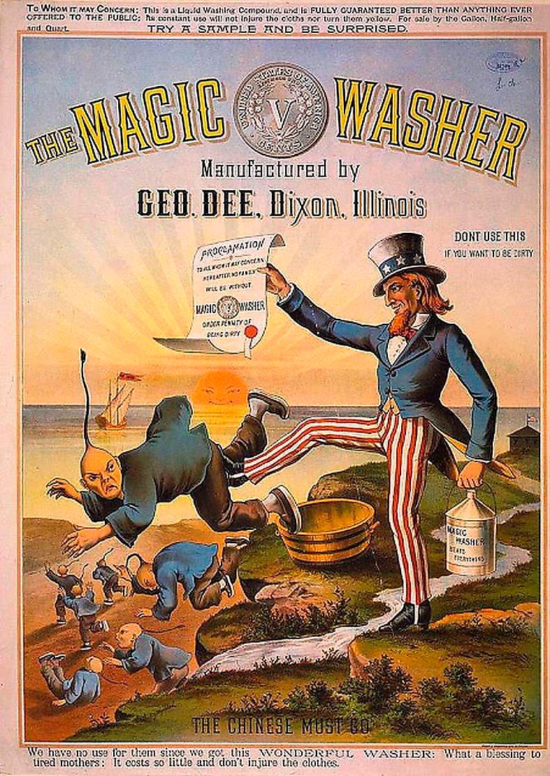 Antikinesisk propaganda i tvättmedelsreklam 1886.