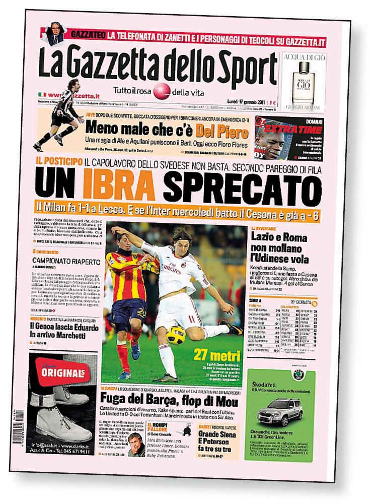 Kommentar: Visserligen får Zlatan omdömet bäst på plan efter 1–1 mot Lecce, men tidningen konstaterar att Ibra spelade i princip på egen hand.