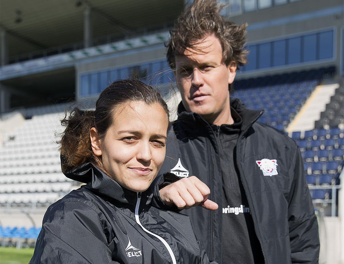 Nyförvärvet Marija Banusic, Linköpings FC, och tränaren Kim Björkegren.