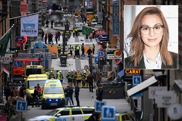 Natasha Arnborg: ”För fem dagar sedan stod jag utanför Westminster i London där en bil för drygt två veckor sedan dödade fem personer. Inte i mina värsta tankar hade jag trott att det skulle inträffa i min egen stad Stockholm endast några enstaka dagar senare. ”