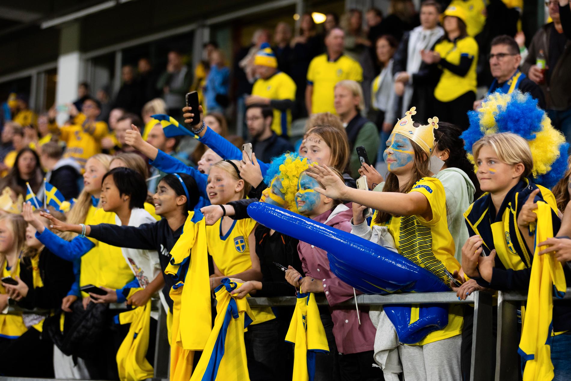 Svenska fans under matchen mot Spanien.