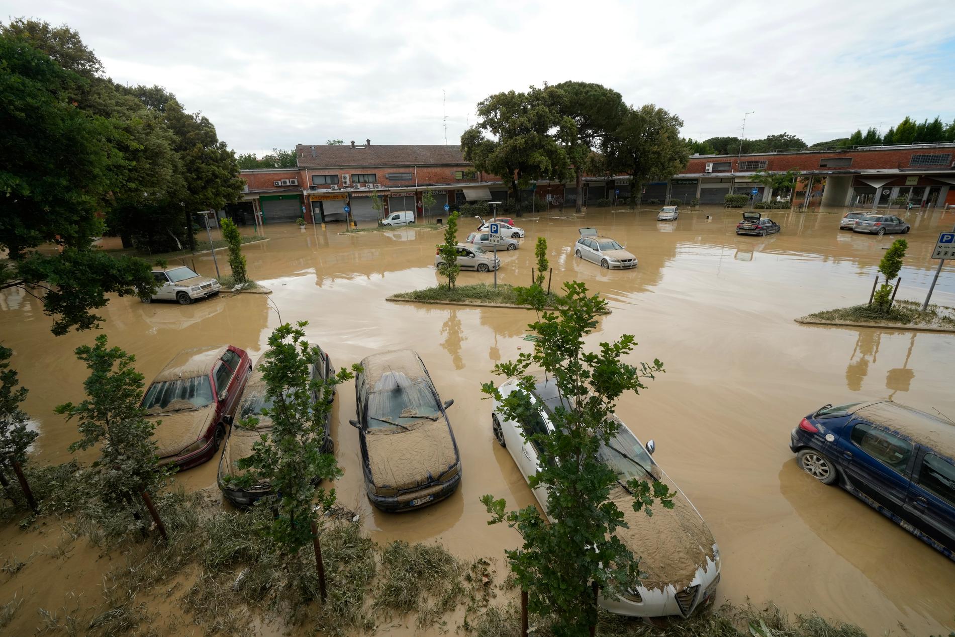 Översvämningen slog hårt mot Emilia-Romagna regionen. I Faenza täcktes flera bilar med lera. 