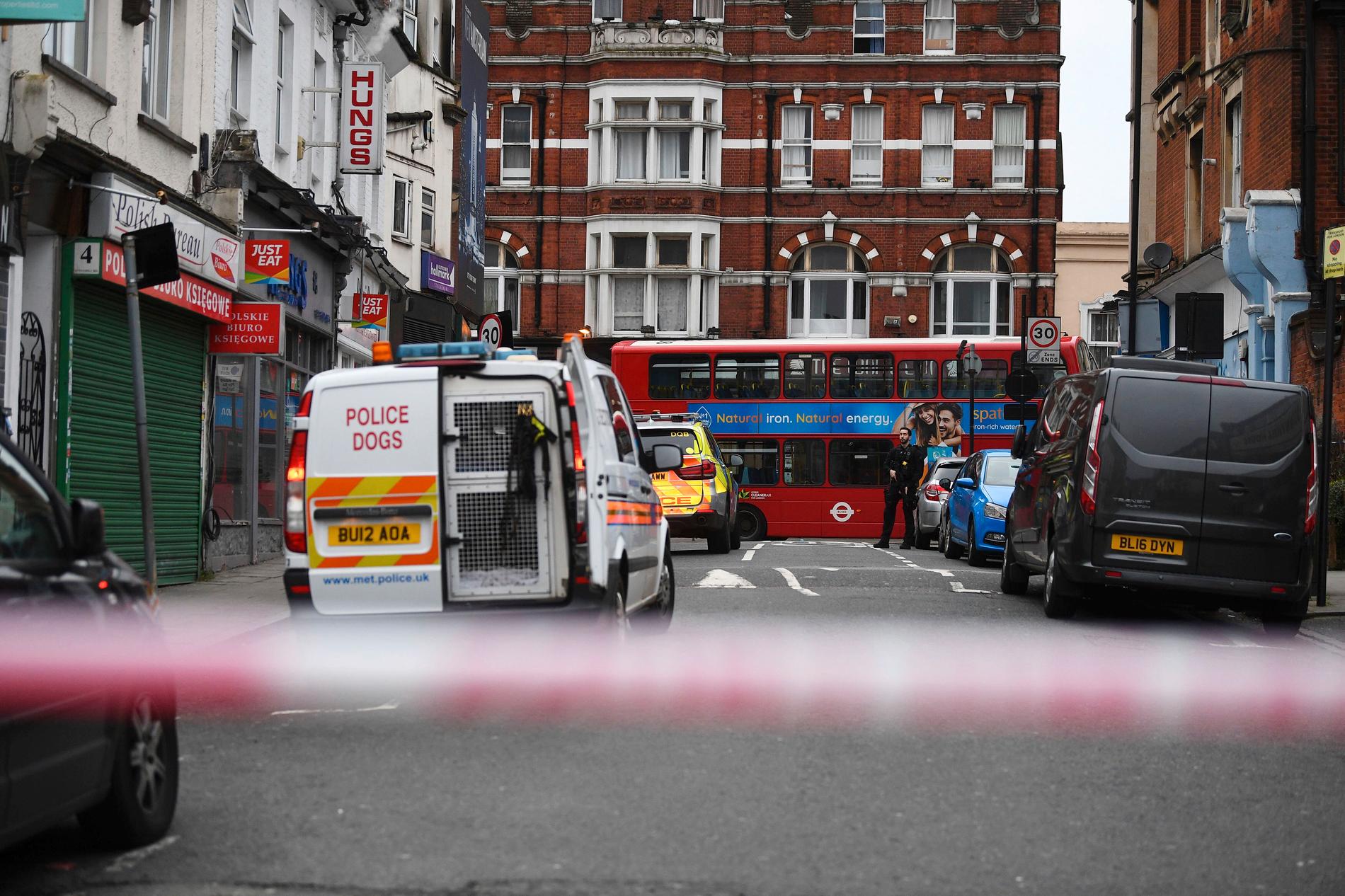 En man sköts till döds av polis sedan flera personer knivhuggits i Streatham i södra London.