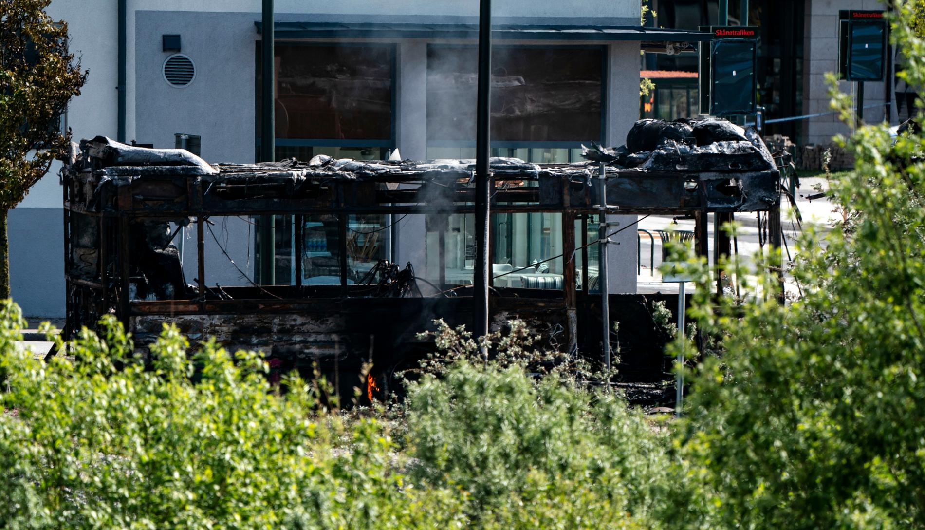 Arkivbild. En gasbuss brann i Malmö i slutet av maj i år. På fredagen brann en gasbuss även i Helsingborg. Br