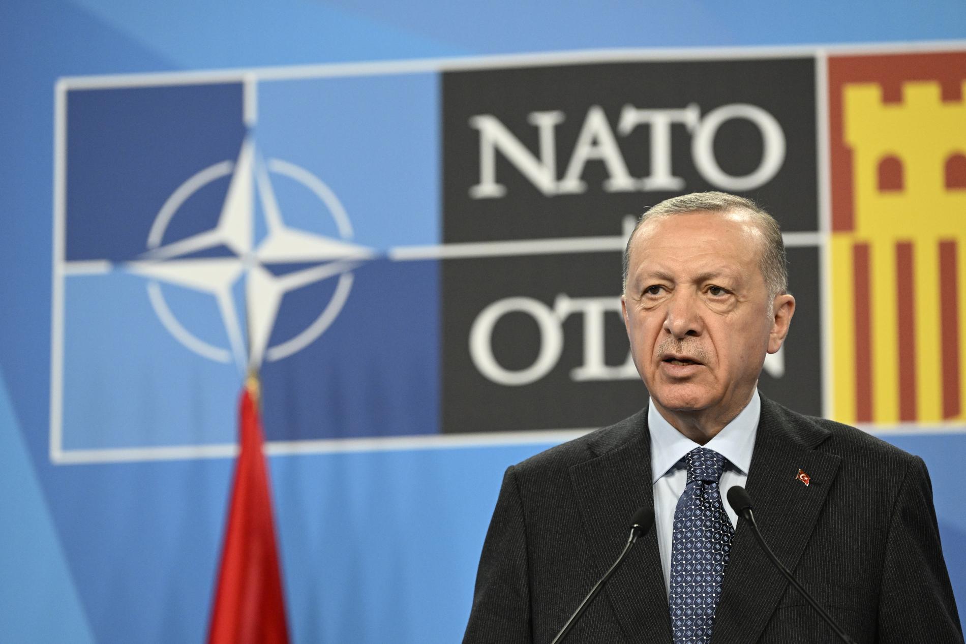 Turkiets president Recep Tayyip Erdogan under sista dagen för Natomötet i Madrid.