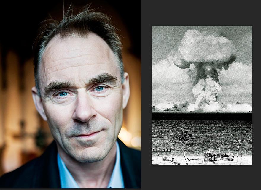 Sverker Sörlin, miljöhistoriker (foto: Sofia Runarsdotter). Till höger: USA testspränger en atombomb vid Bikiniatollen 1946 (foto AP).