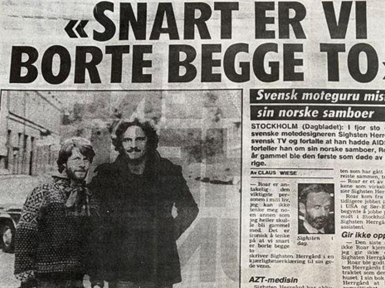 Norska Dagbladet skrev om Roar Klingenberg och Sighsten Herrgård 1989, efter att Herrgårds självbiografi getts ut. De publicerade bilder med Roar (till vänster) och Sighsten (höger).