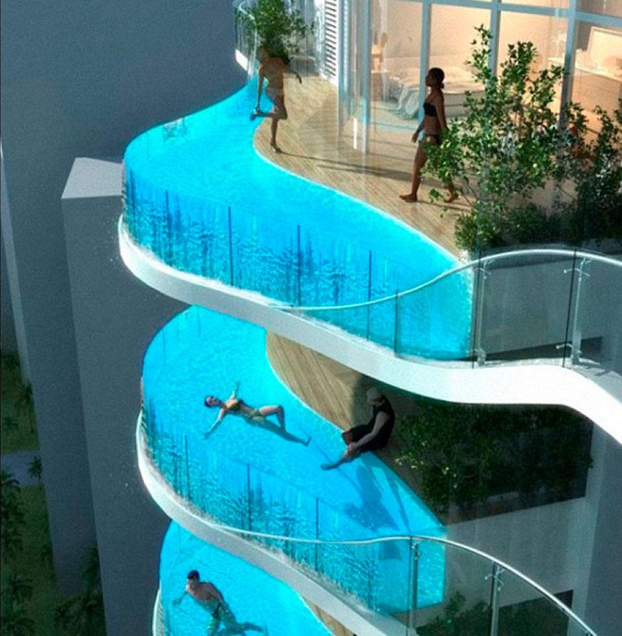 AQUARIA GRANDE, BOMBAY, INDIEN Köper du en lägenhet i det exklusiva bostadskomplexet Aquaria Grande i Bombay kan du få en egen oändlighetspool på balkongen.