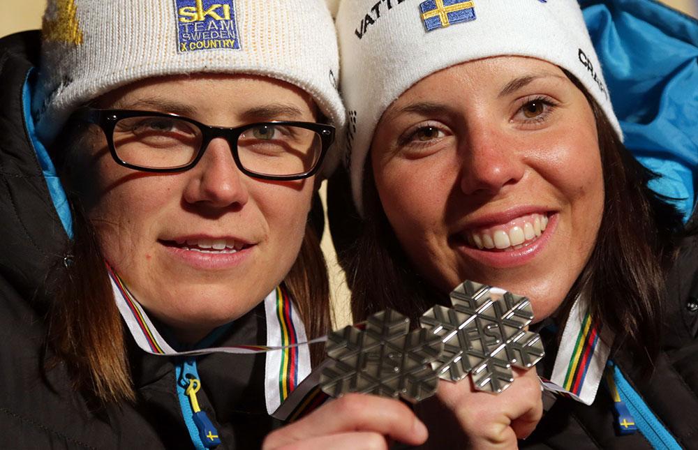 Charlotte Kalla tog tillsammans med Ida Ingemarsdotter silver i lagsprinten under VM i Val di Fiemme 2013