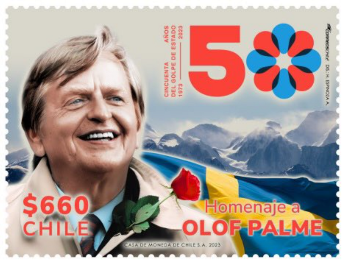 Olof Palme hedras med ett frimärke i Chile. 