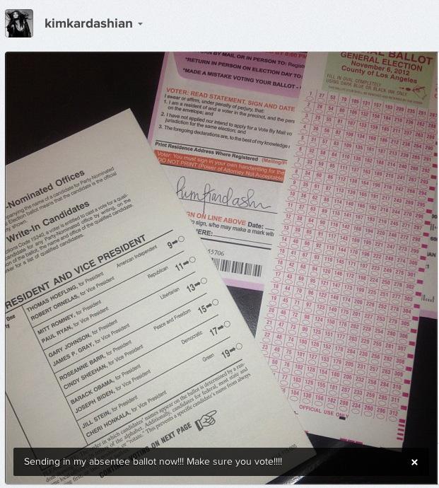 Kim Kardashian visade upp upp sin röstsedel.