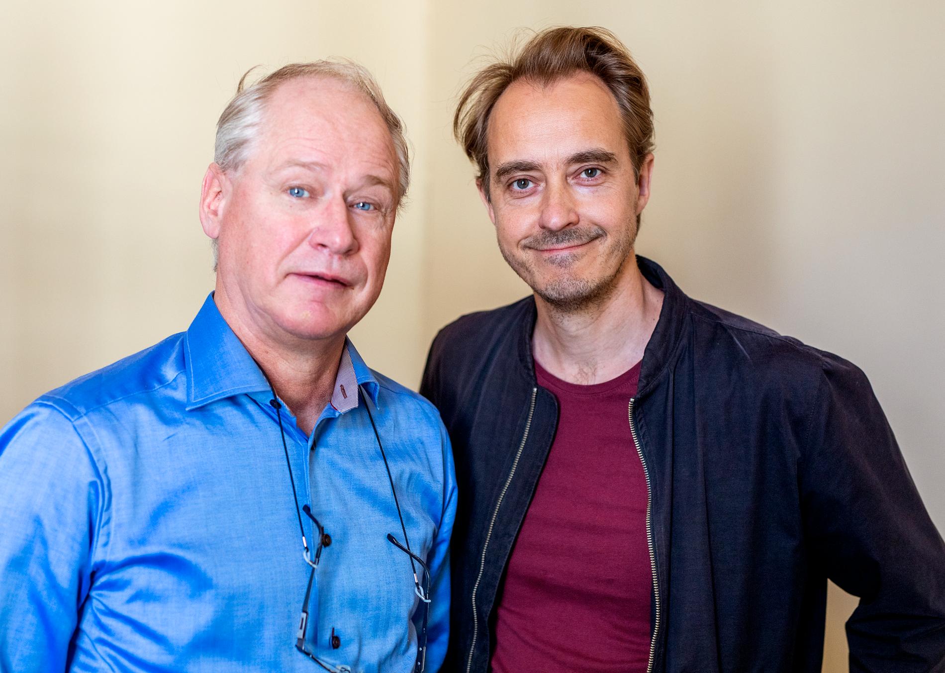Robert Gustafsson och Jonas Karlsson inför nypremiären av ”Rain man” på Oscarsteatern i Stockholm.