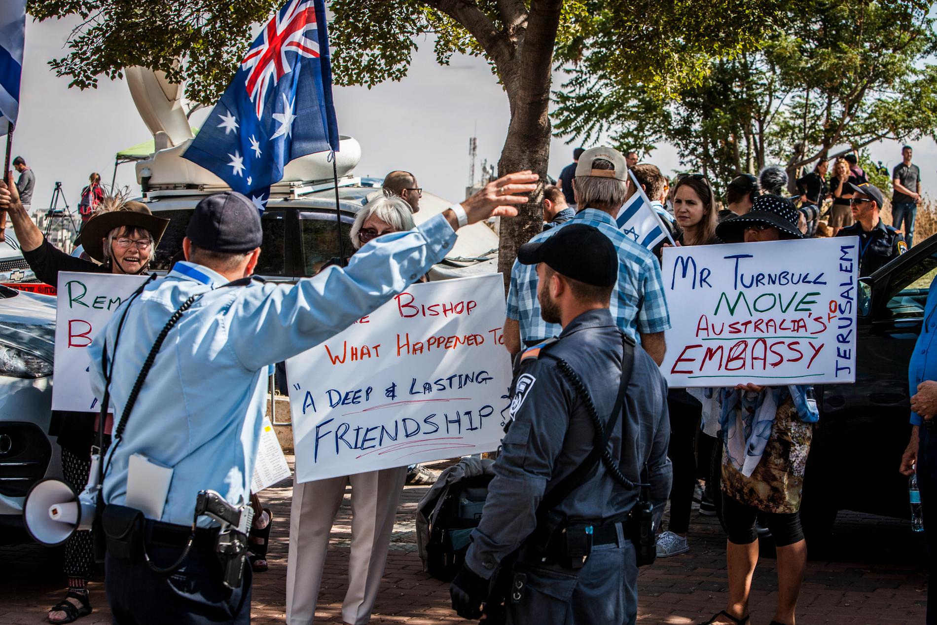 Australier demonstrerar i Israel för att ambassaden i landet ska flyttas till Jerusalem, som USA tidigare gjort. Arkivbild.