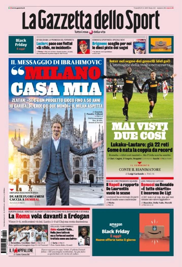 Dagens framsida på Gazzetta dello sport.