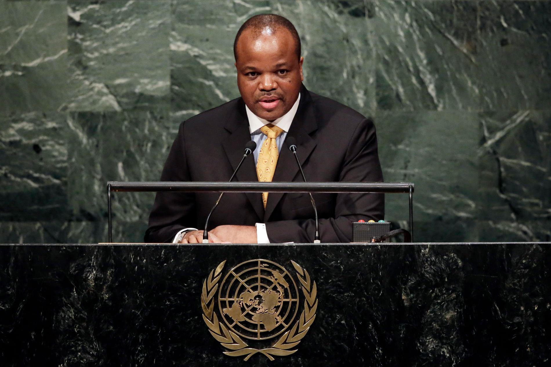 Kung Mswanti III i FN:s generalförsamling i september 2015.