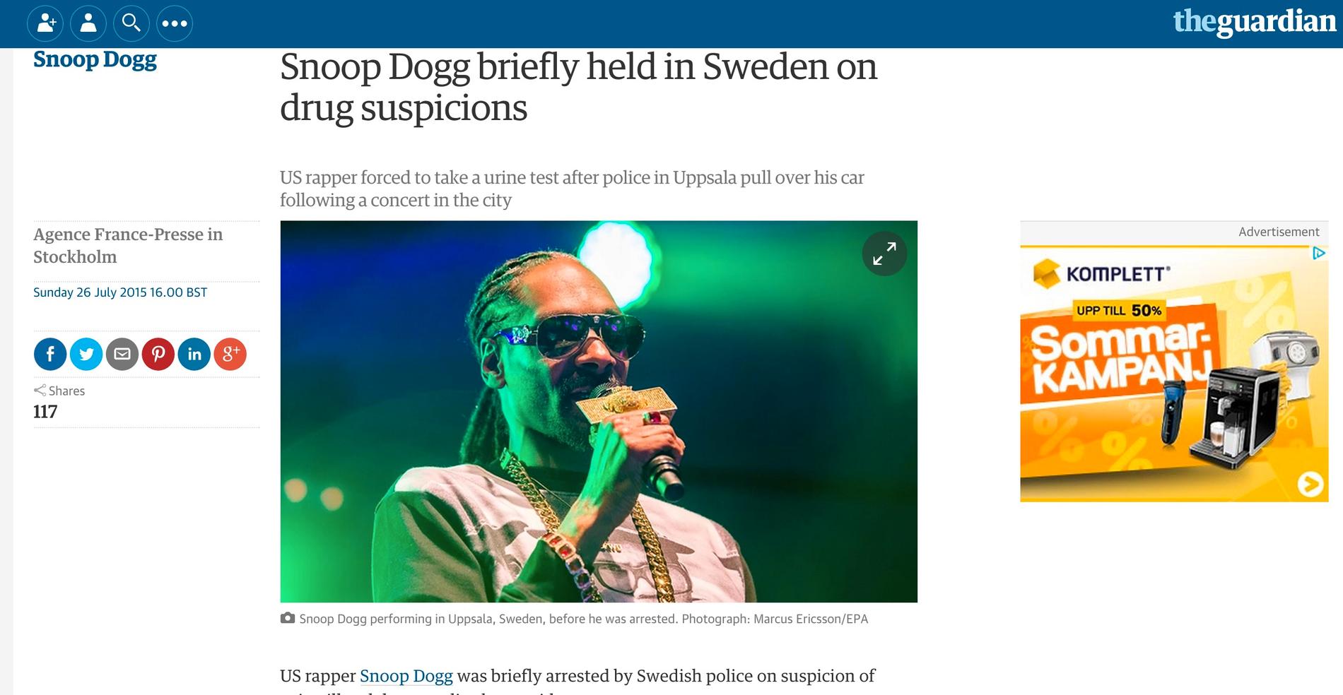 Guardian Snoop Dogg briefly held in Sweden on drug suspicions
