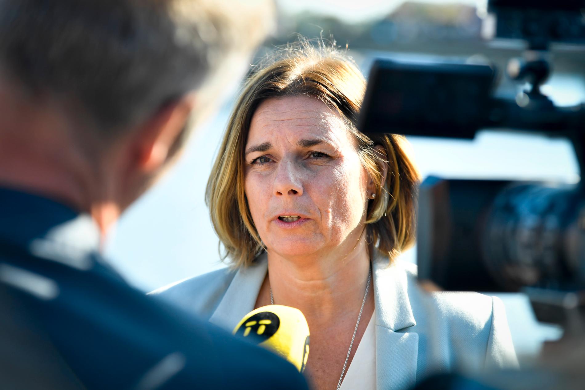 Miljö- och klimatminister Isabella Lövin (MP) håller en pressträff på Strömparterren i Stockholm. Arkivbild.