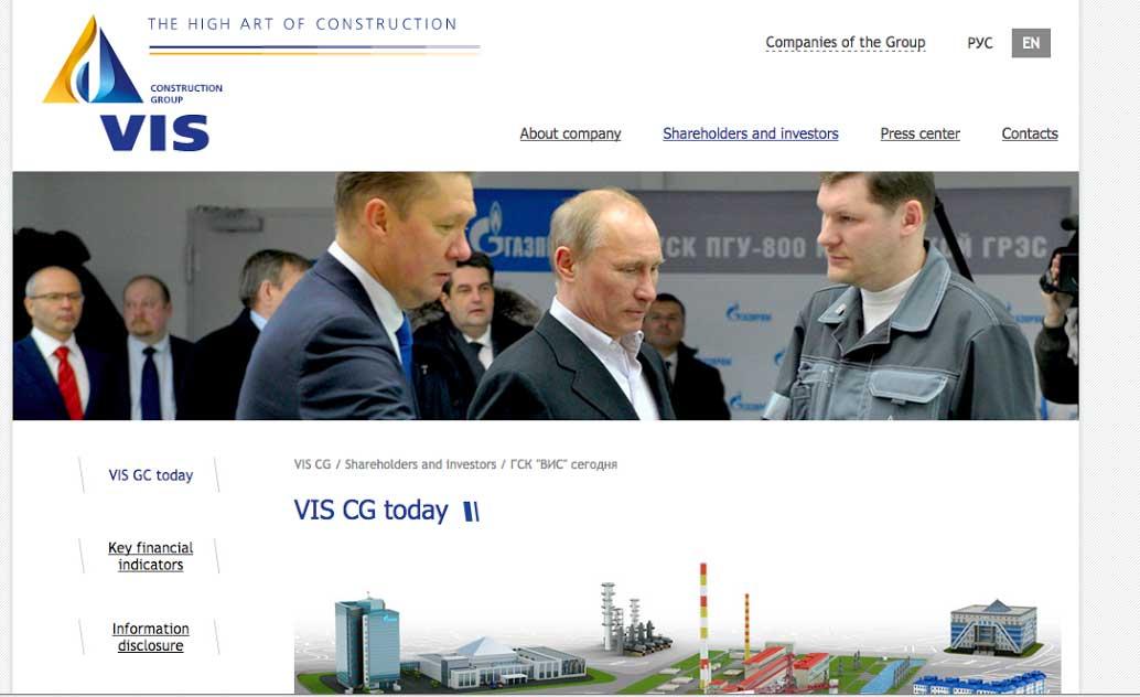 Rise Capitals ägare Igor Snegurov (till vänster) Vladimir Putin (i mitten) på Snegurovs bolag VIS hemsida.