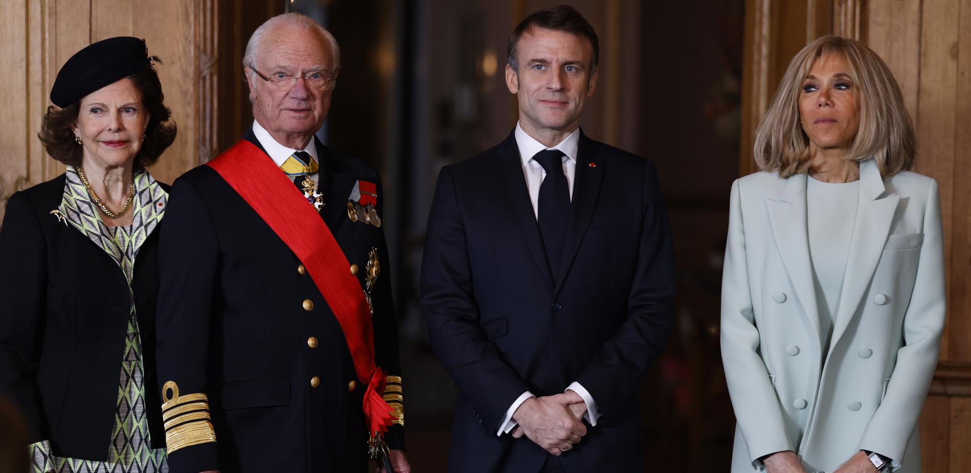 Det franska presidentparet har hängt med kungaparet under dagen. I kväll är det middag på slottet.