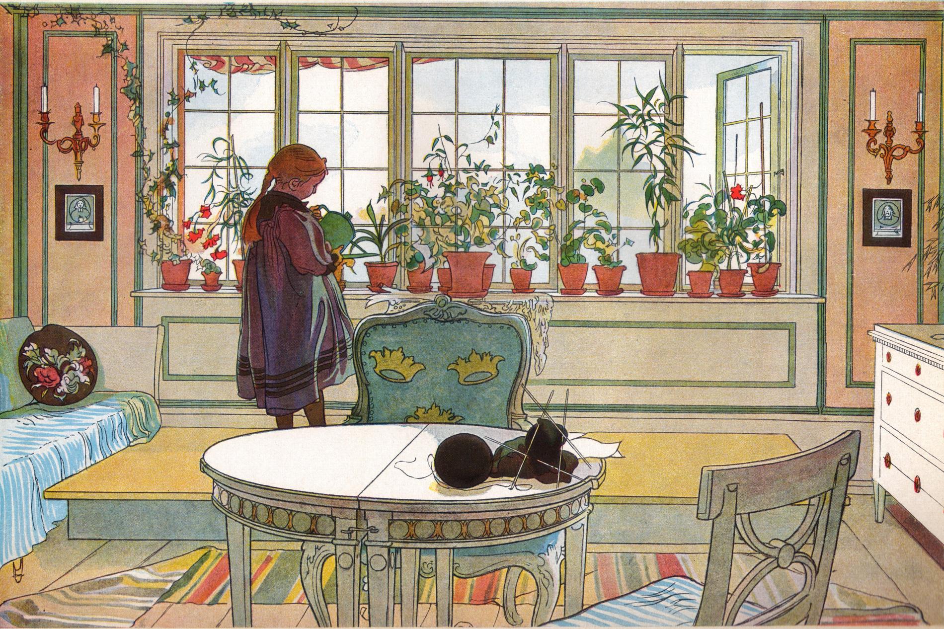 ”Blomsterfönstret” av Carl Larsson från 1894 visar den ljusa inredningsstil som senare inspirerade bland annat Ikea.