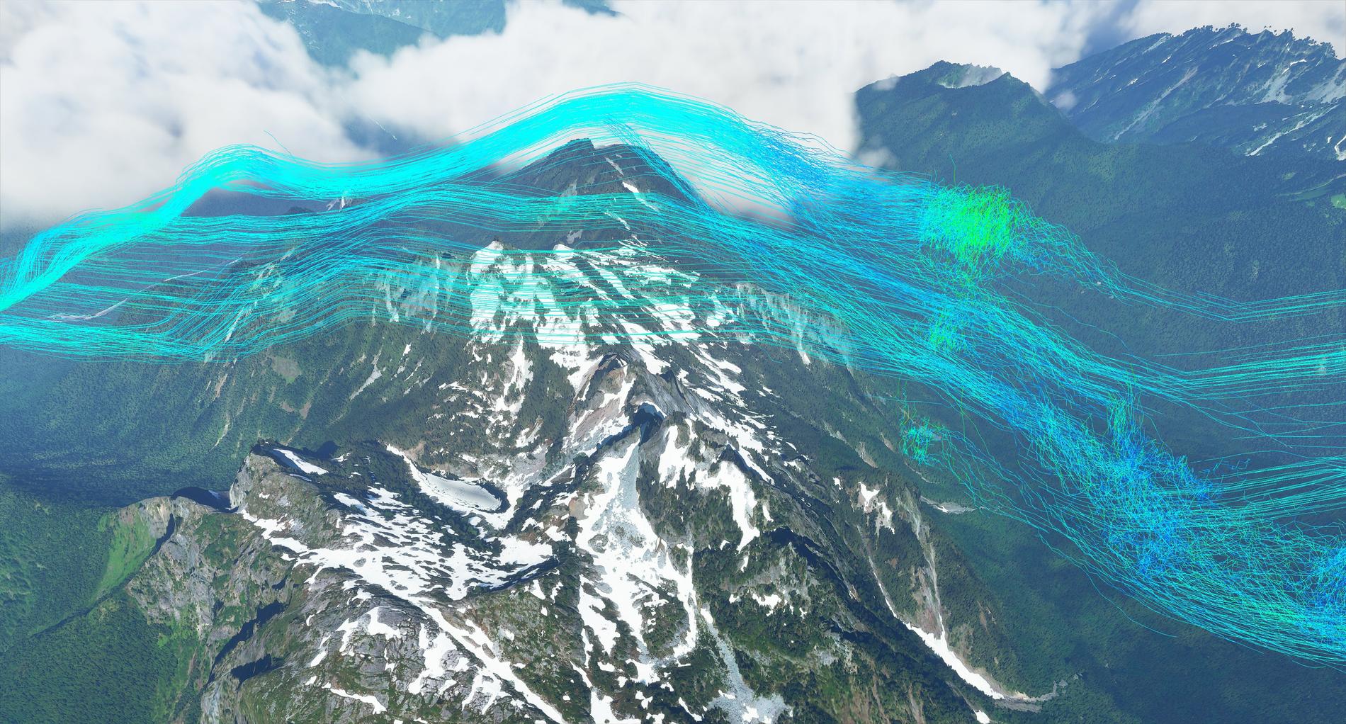 Vindarna reagerar med olika objekt i världen, till exempel trycks luftmassan upp av bergskammar som här på bilden. De skapar också vågor av olika storlek på vattnet. Pressbild.