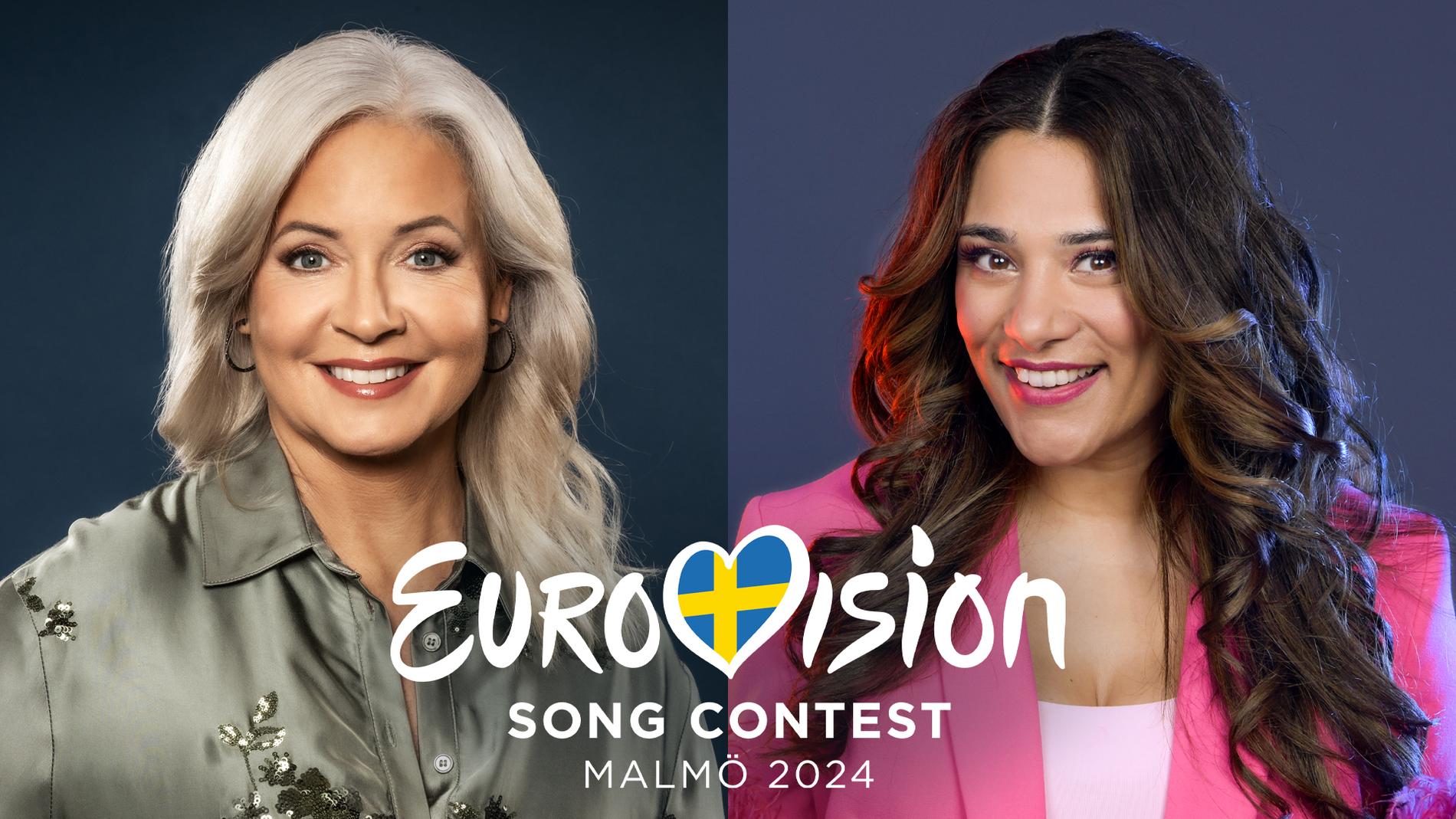 Pernilla Månsson Colt och Farah Abadi programleder lottningen av Eurovision Song Contest 2024 s