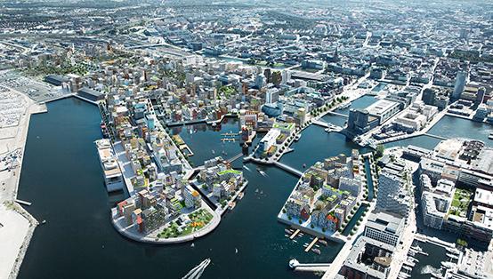 Malmö kommuns vision av nya stadsdelen Nyhamnen. Planområdet börjar strax norr om Centralstationen och sträcker sig fram till Frihamnen i norr och Västkustvägen i öster.