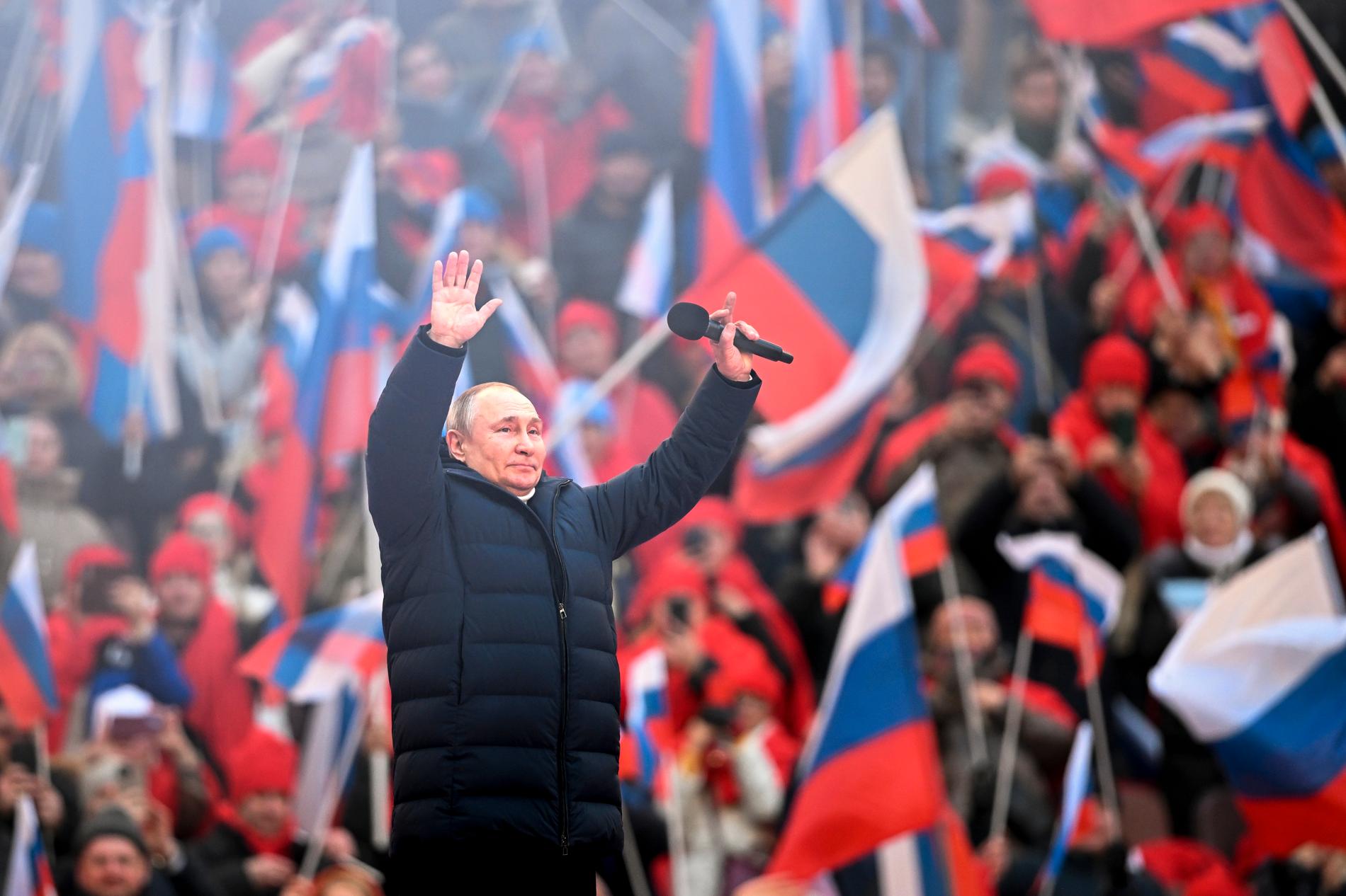 President Vladimir Putin vid dagens framträdande. 