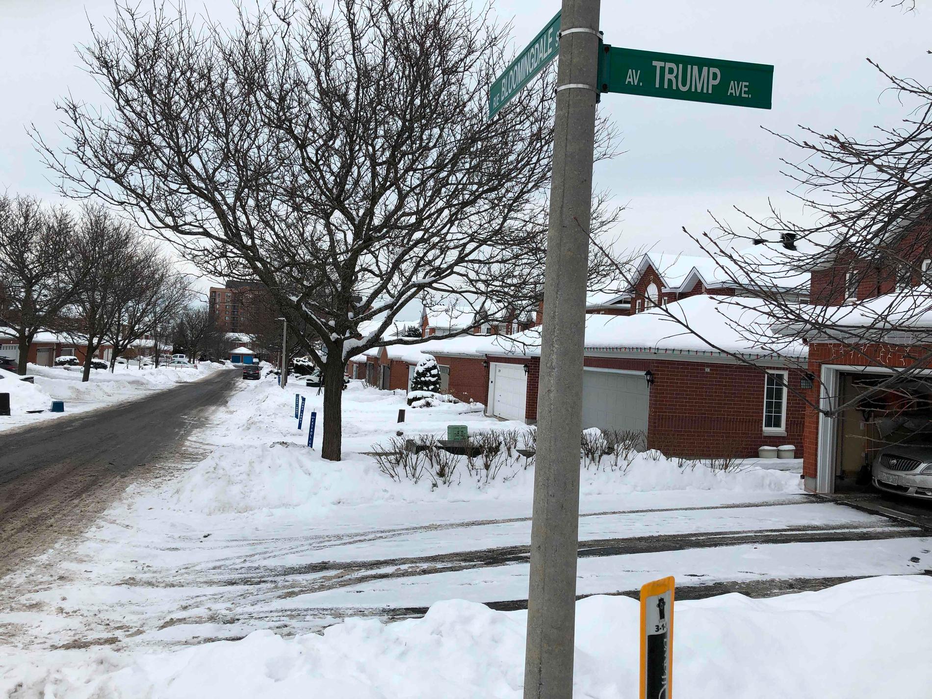 Trump Avenue i Ottawa i Kanada, där flera invånare inte är helnöjda över namnet. Bild från tidigare i veckan.