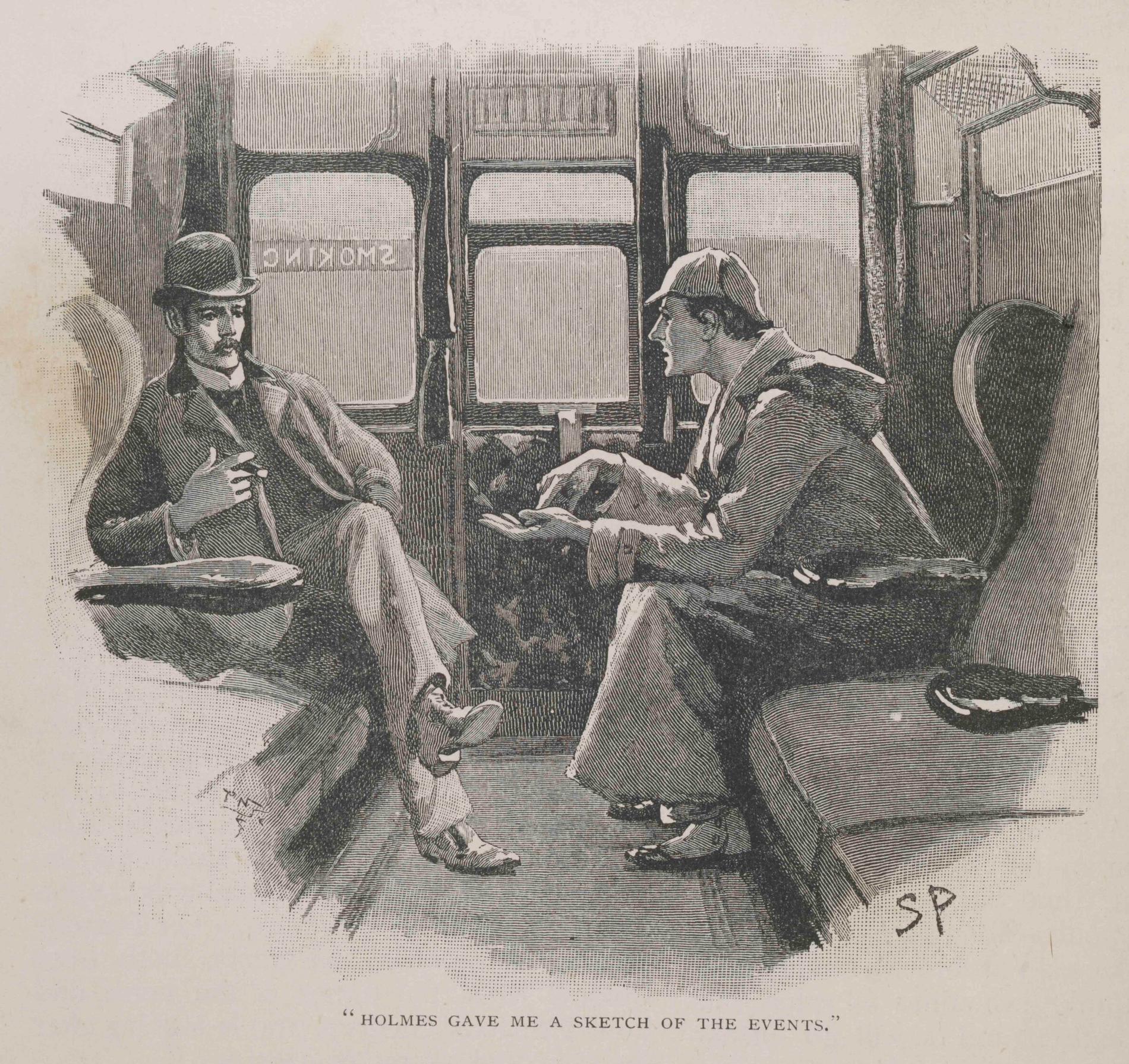 En skiss som visar en del ur Holmes-äventyret The Adventure of the Silver Blaze. Bilden går att se på Museum of London och publicerades 1892 i Strand Magazine.