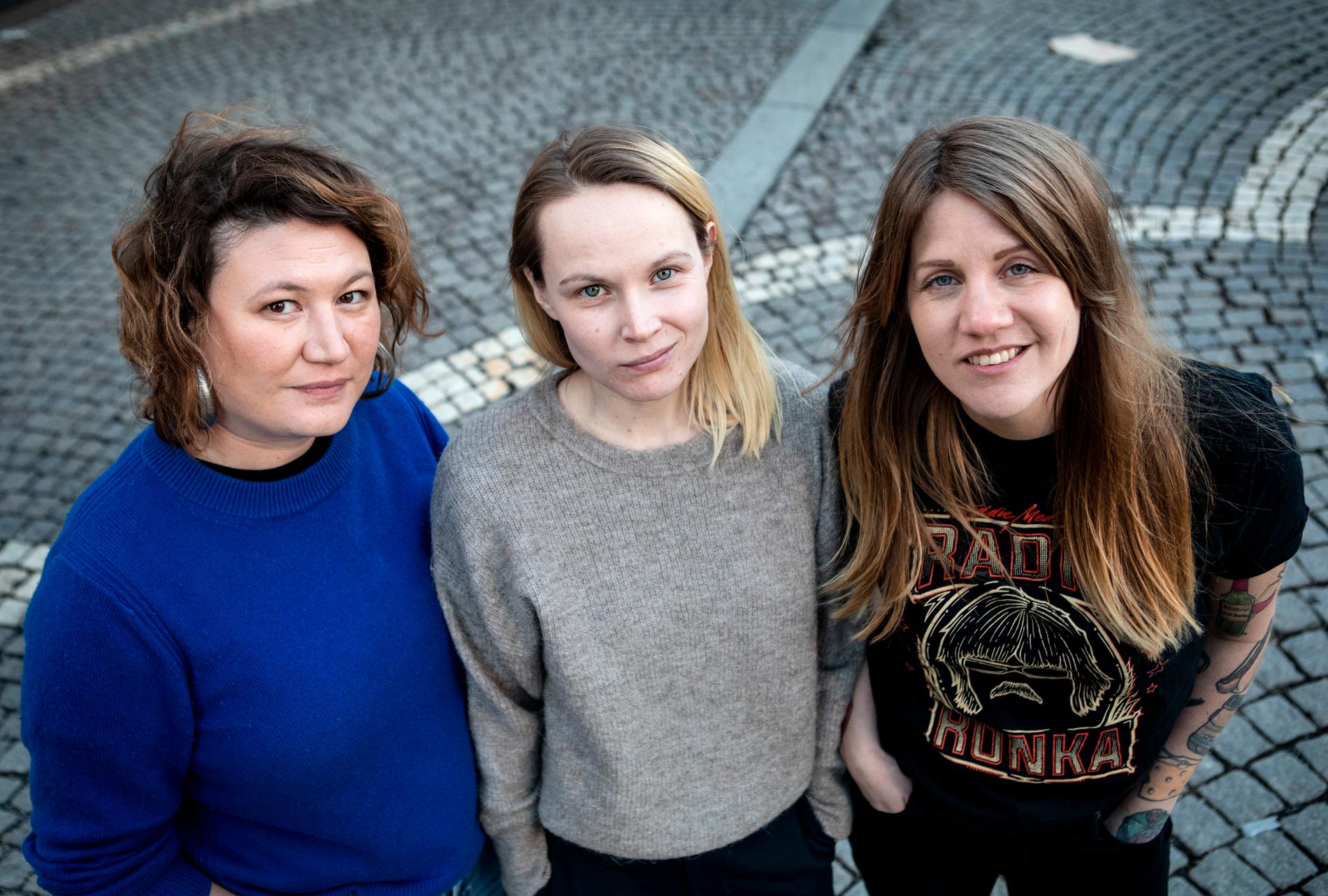 Trion Ina Lundström, Scroll-Mia och Emma Knyckare gör podden "Flashback forever" tillsammans. Arkivbild.